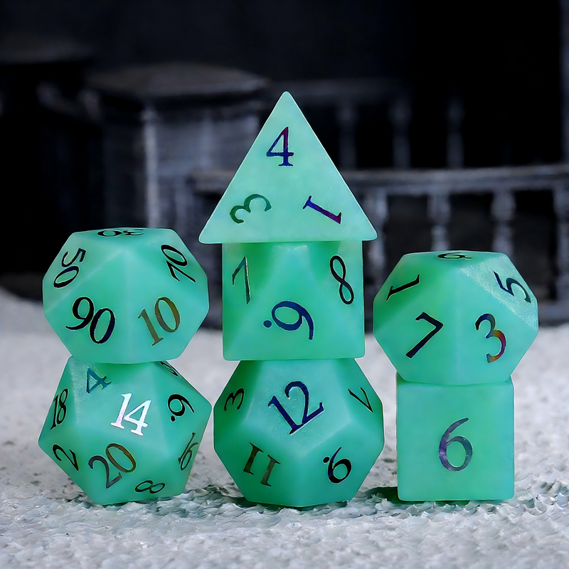 Green Opalite Polyhedral Dice Set — polyhedral dice set for D&D / DND tabletop RPG