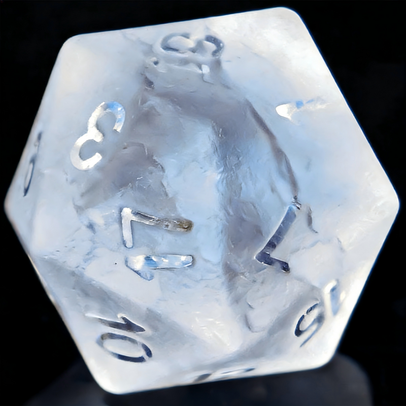 Frosted Crackle Clear Crystal Dice Set — premium crystal dice for tabletop RPG