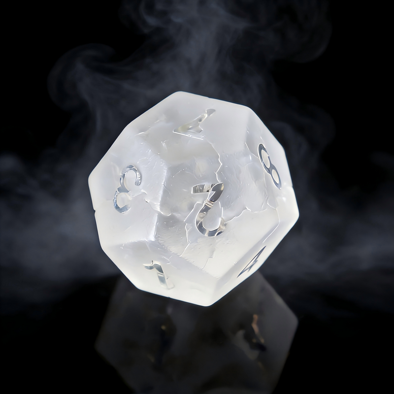 transparent frosted with gold crackle veining polyhedral dice — D4 D6 D8 D10 D12 D20 for D&D 5e