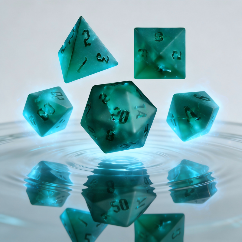 7-piece transparent frosted with delicate crackle pattern crystal DND dice set for tabletop RPG