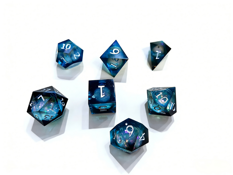 Cosmic Galaxy Liquid Core Dice Set — resin polyhedral dice for D&D
