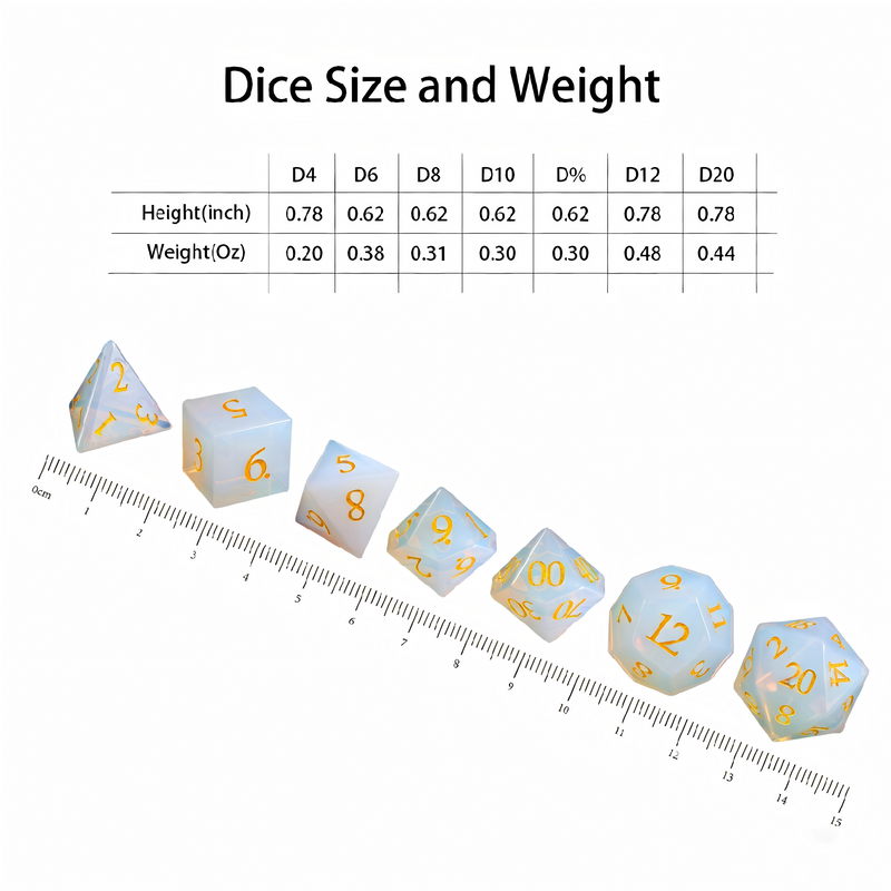 Opalite DND Dice Set — premium crystal dice for tabletop RPG