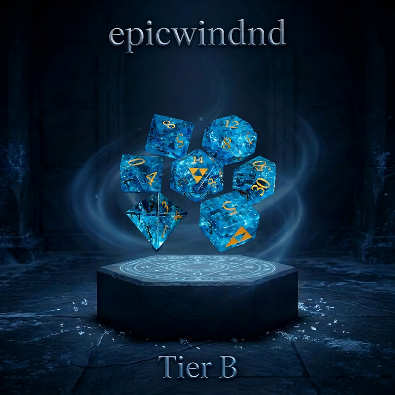 K9 Crystal Cracked Blue DND Dice Set — K9 crystal polyhedral dice for D&D, 7pcs