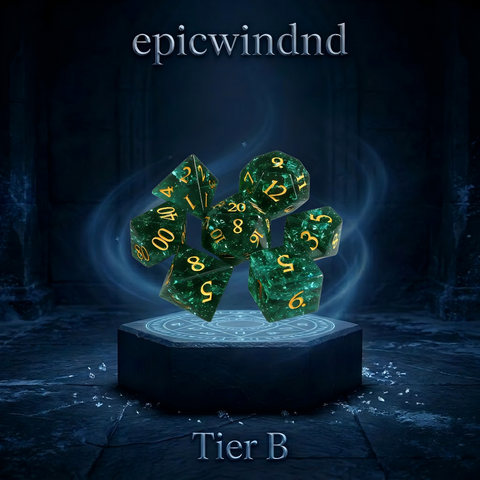 Shattered Green K9 Crystal Dice Set — K9 crystal polyhedral dice for D&D, 7pcs