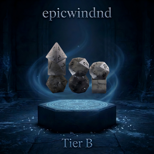 Frosted Crackle Gray Crystal Polyhedral Dice Set (7pcs)