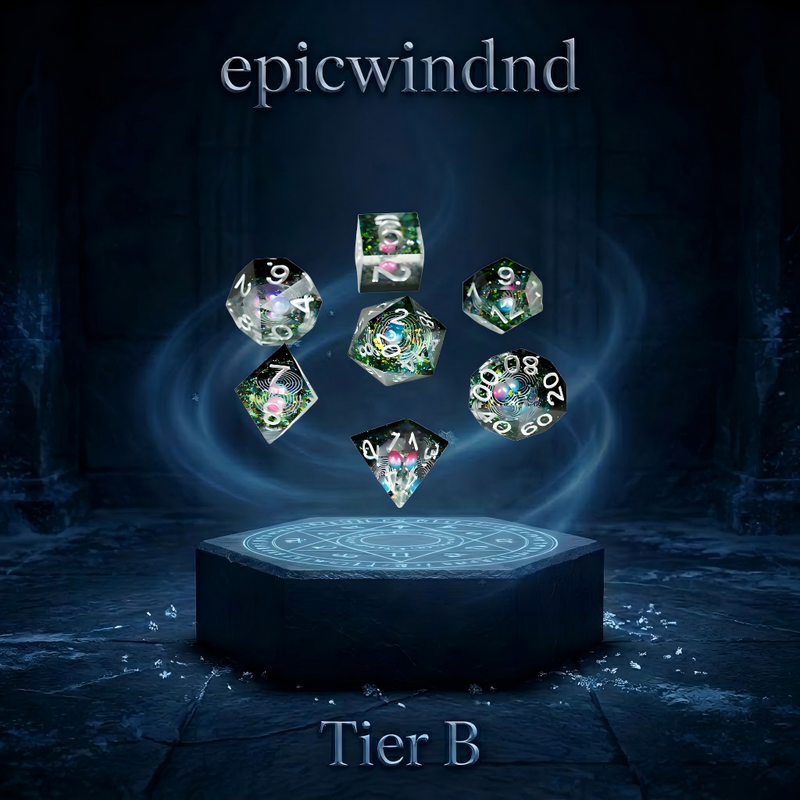 Black Translucent Glitter Planet Polyhedral Dice Set — resin polyhedral dice for D&D