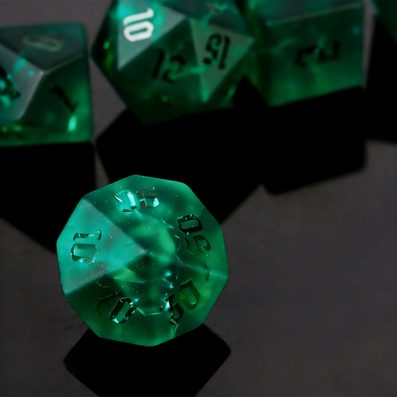 transparent frosted with delicate crackle pattern polyhedral dice — D4 D6 D8 D10 D12 D20 for D&D 5e
