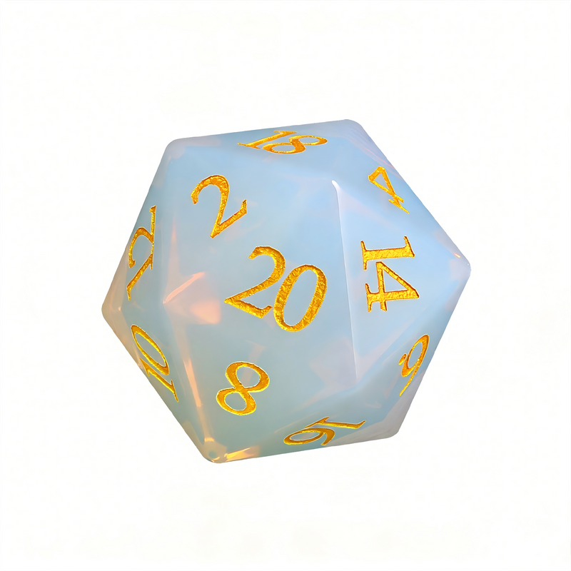 7-piece milky white shifting blue and pink crystal DND dice set for tabletop RPG