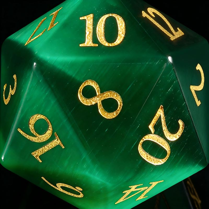 jade green cat's eye stone polyhedral dice for Dungeons and Dragons — 7-piece set