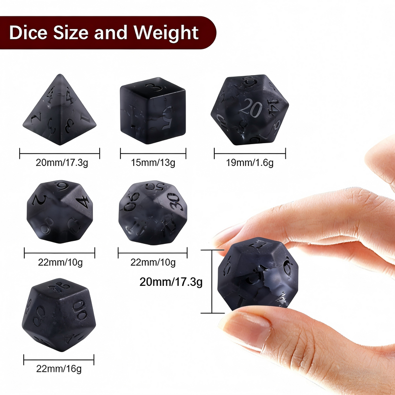 Frosted Crackle Gray Crystal Dice Set — premium crystal dice for tabletop RPG