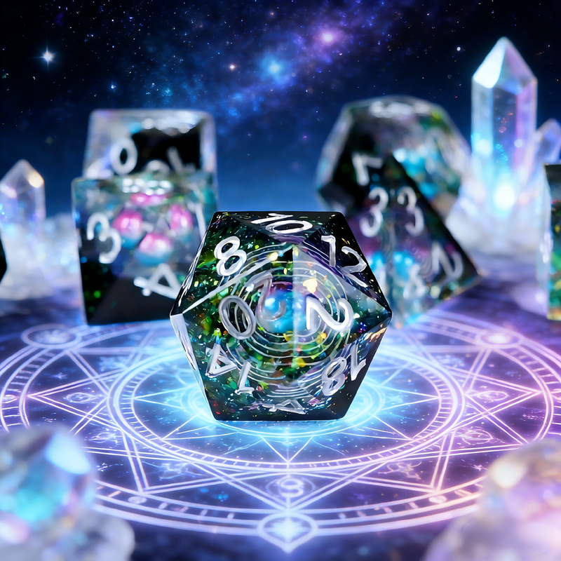 Black Translucent Glitter Planet Polyhedral Dice Set