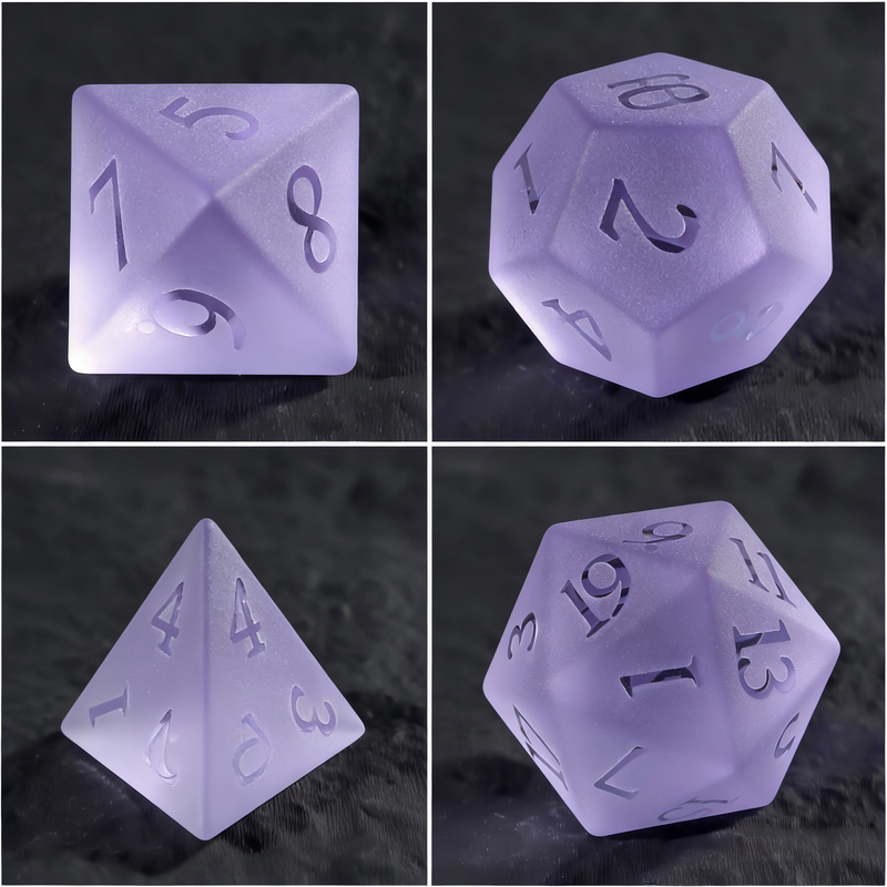soft matte lavender with frosted finish polyhedral dice — D4 D6 D8 D10 D12 D20 for D&D 5e