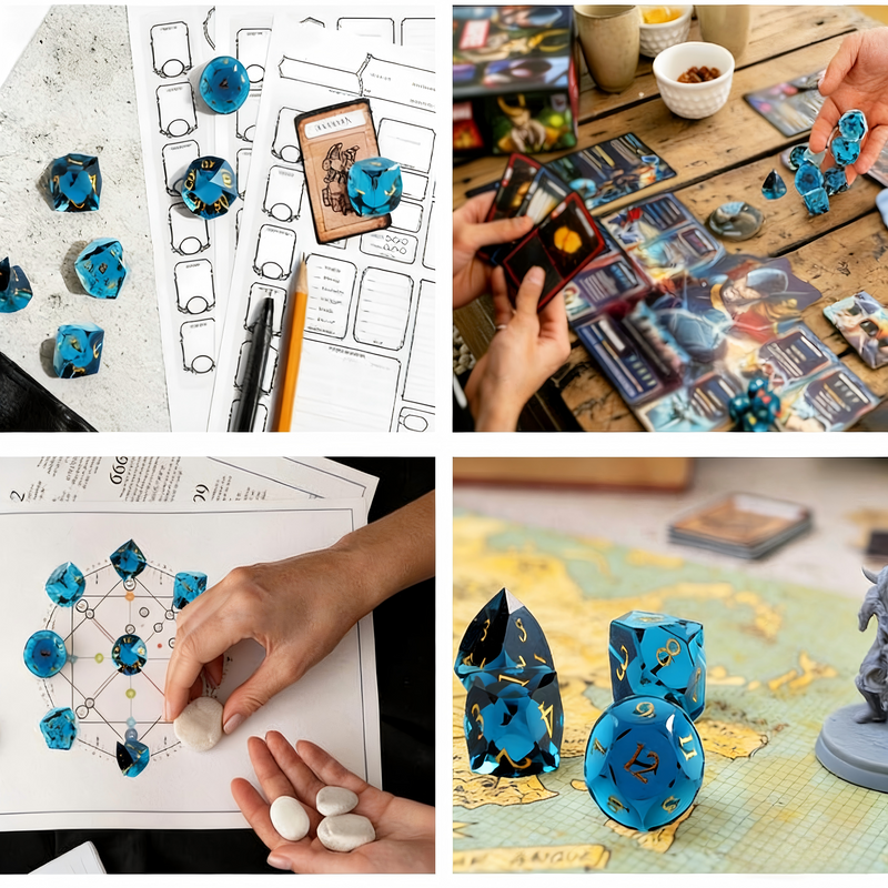 Close-up of rich ocean blue with deep water translucence crystal D20 for Dungeons and Dragons