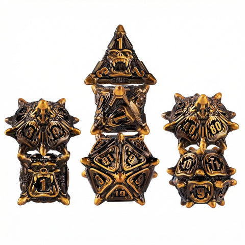 Orc Spiked Metal Dice Set — metal polyhedral dice for D&D