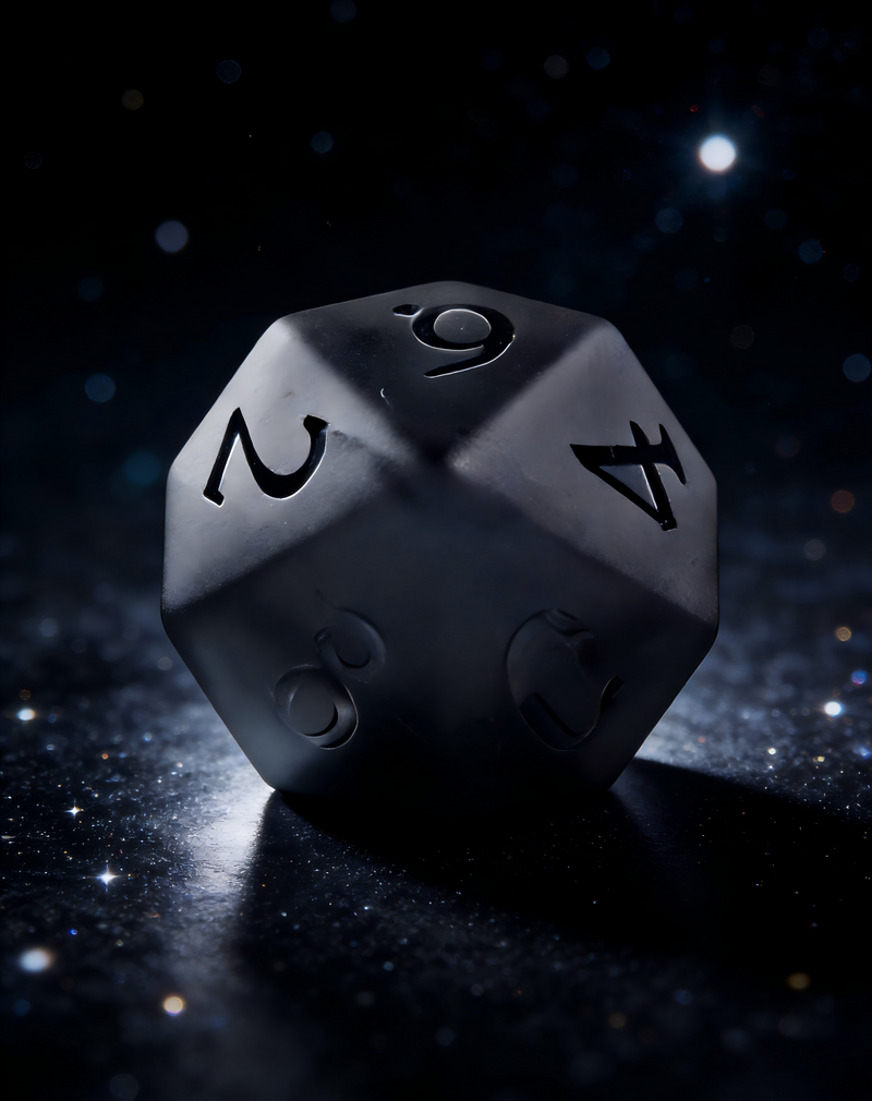 K9 crystal polyhedral dice for Dungeons and Dragons — frosted gray with lightning-like internal fractures