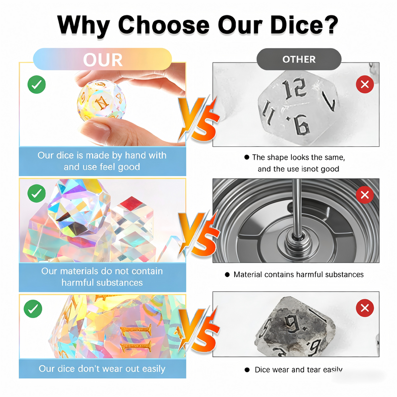 Rainbow Crystal DND Dice Set — premium crystal dice for tabletop RPG
