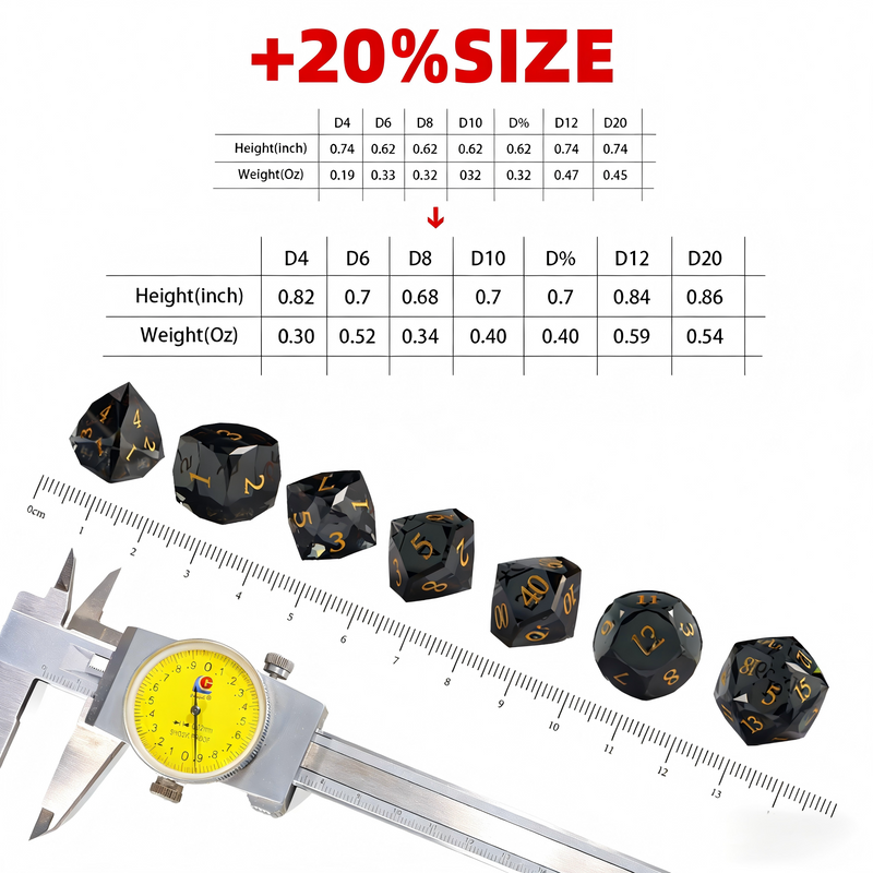 Transparent Gray Crystal Polyhedral Dice Set — premium crystal dice for tabletop RPG