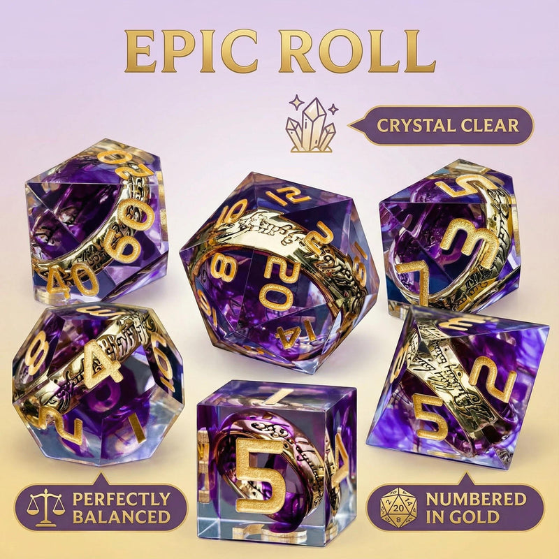 LOTR-Style Ring Resin D20 Dice Set — unique gift for D&D players