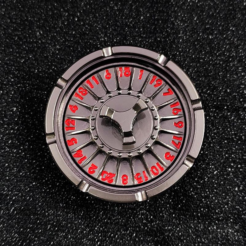 Close-up of Magnetic Maze D20 Metal Dice — tabletop RPG dice set