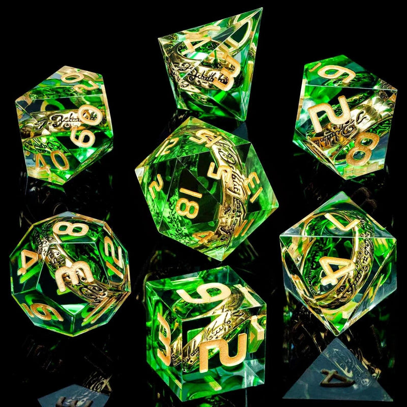 LOTR-Style Ring Resin D20 Dice Set detail shot — unique DND gaming accessory