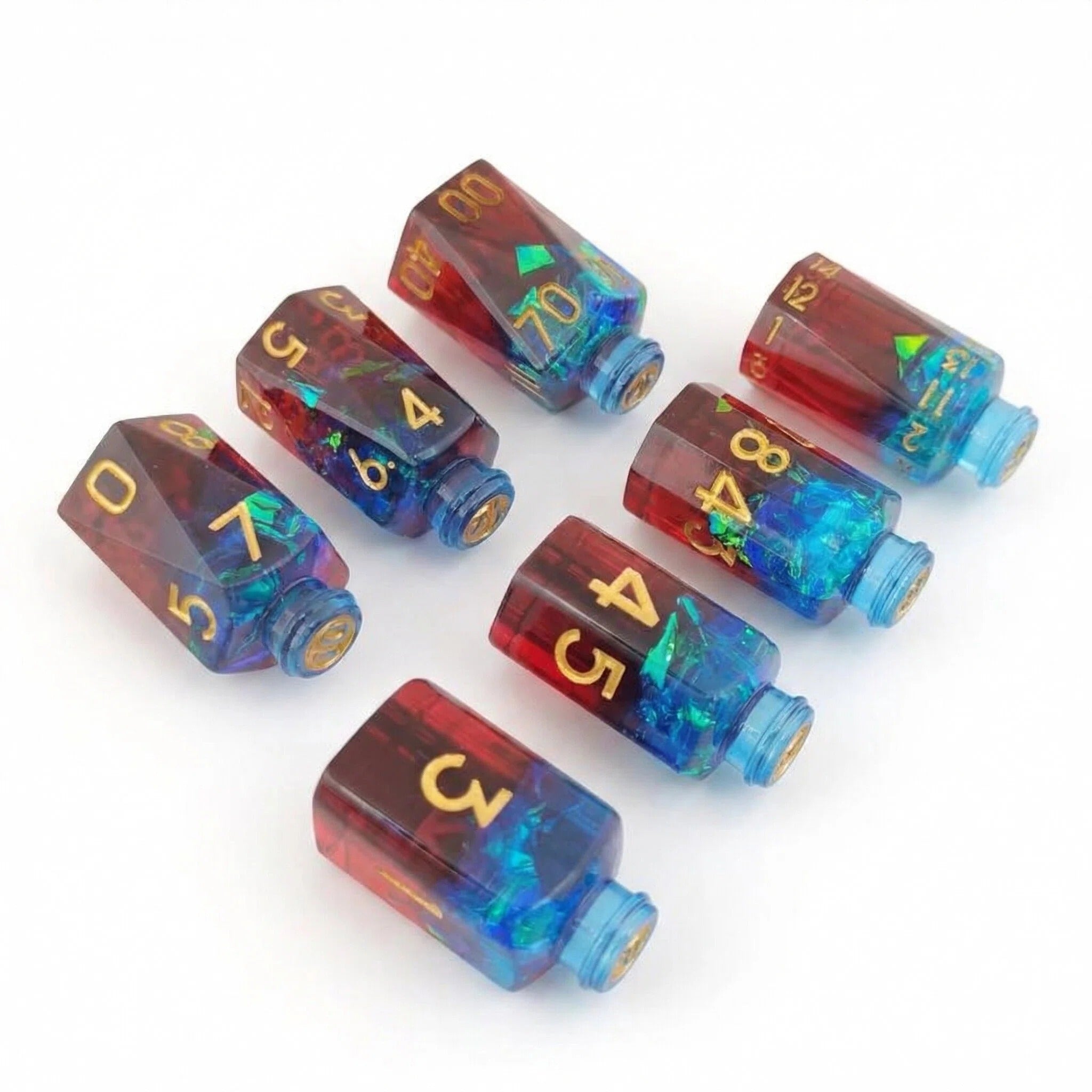 Magic Potion resin DND dice set with colorful inclusions for tabletop RPG
