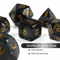 clear charcoal grey with smoke-and-glass effect polyhedral dice — D4 D6 D8 D10 D12 D20 for D&D 5e