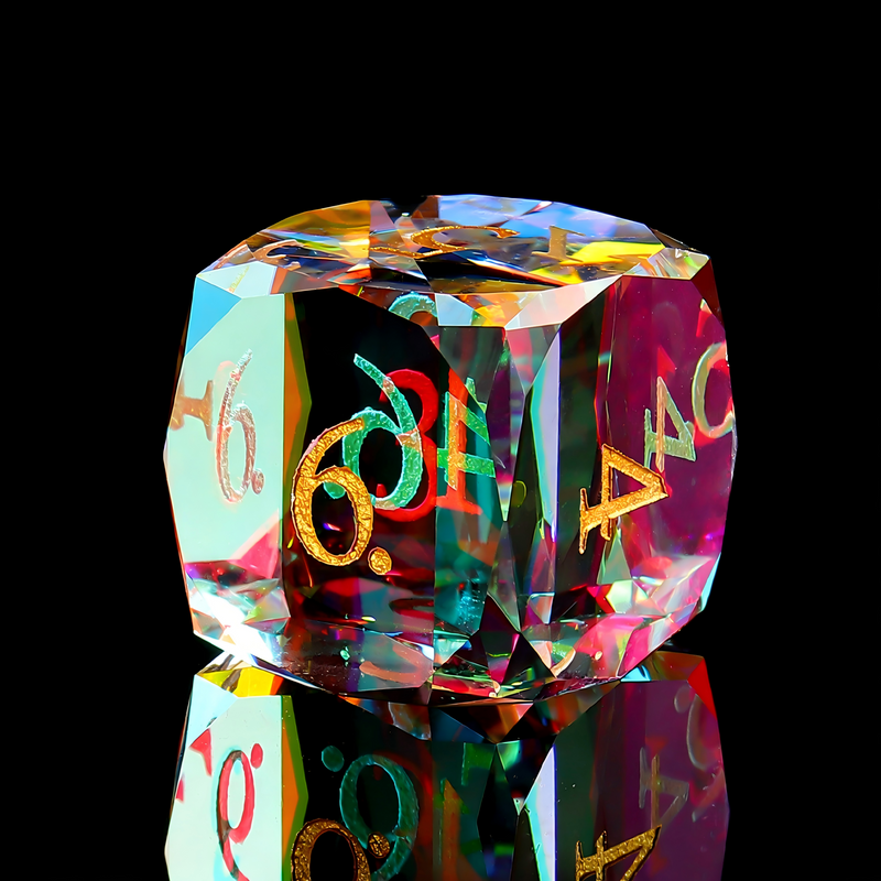 7-piece clear with full-spectrum prism rainbow refractions crystal DND dice set for tabletop RPG