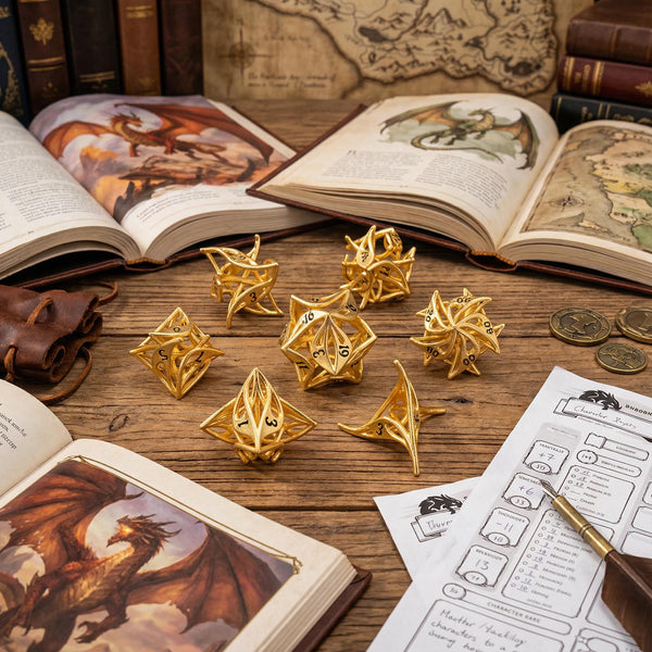 Golden Spire Hollow Polyhedral Dice Set