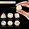 Close-up of clear with full-spectrum prism rainbow refractions crystal D20 for Dungeons and Dragons