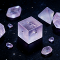 Close-up of soft lavender frosted with white crackle veining crystal D20 for Dungeons and Dragons