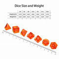 translucent amber-orange glowing glass crystal dice close-up — engraved numerals for DND