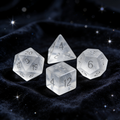 Close-up of transparent frosted with gold crackle veining crystal D20 for Dungeons and Dragons