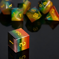 7-piece cat's eye stone DND dice set — shifting multicolor with prismatic white light band with chatoyant shimmer