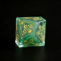 7-piece green aventurine DND dice set including D4 D6 D8 D10 D12 D20 — shimmering forest green with gold sparkle
