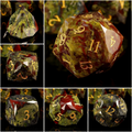 7-piece dragon bloodstone DND dice set including D4 D6 D8 D10 D12 D20 — dark green with crimson veining