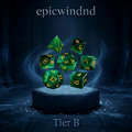 jade green cat's eye stone polyhedral dice set for D&D — cool jade green with luminous shimmer band, 7pcs