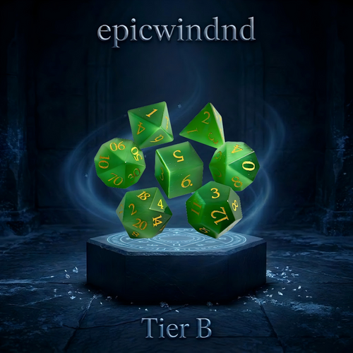 green cat's eye stone polyhedral dice set for D&D — deep forest green with bright light streak, 7pcs