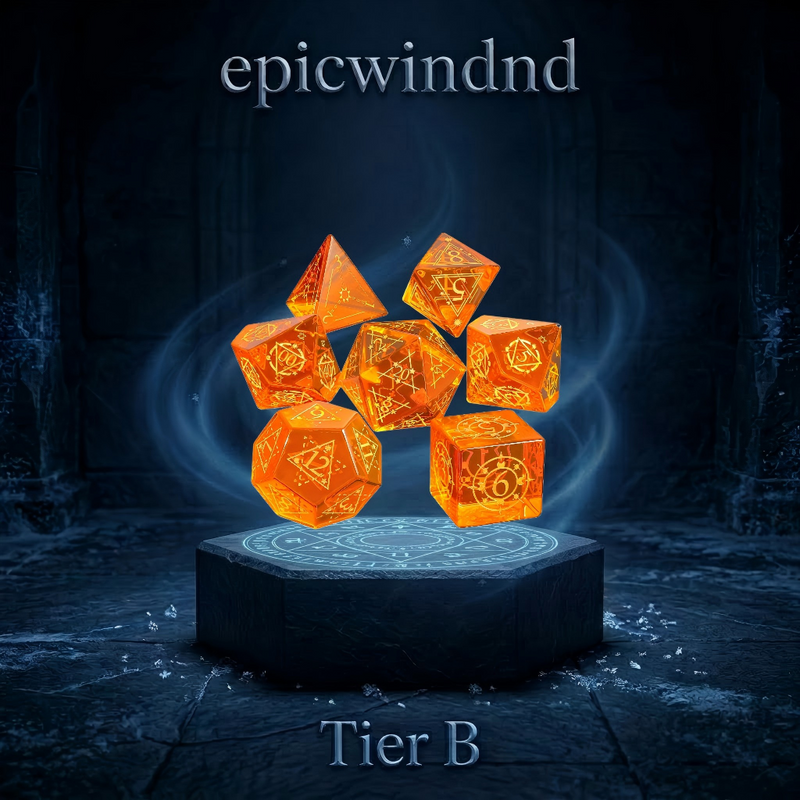 Orange Glass DND Dice Set — crystal polyhedral dice for D&D, 7pcs