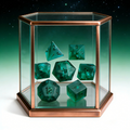 Close-up of transparent frosted with delicate crackle pattern crystal D20 for Dungeons and Dragons