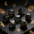 7-piece clear charcoal grey with smoke-and-glass effect crystal DND dice set for tabletop RPG