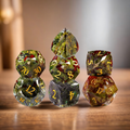 dragon bloodstone polyhedral dice for Dungeons and Dragons — natural stone 7-piece set
