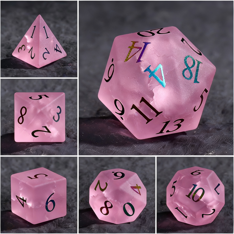 blush pink with matte frosted finish polyhedral dice — D4 D6 D8 D10 D12 D20 for D&D 5e