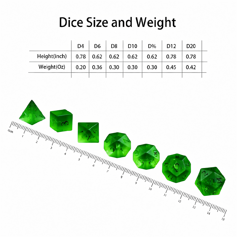 deep emerald green crackle glass polyhedral dice — D4 D6 D8 D10 D12 D20 for D&D 5e