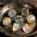 clear with holographic rainbow surface iridescence polyhedral dice — D4 D6 D8 D10 D12 D20 for D&D 5e