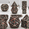 Hollow Cthulhu Dragon Pattern Metal D20 Dice Set — polyhedral dice set for D&D / DND tabletop RPG