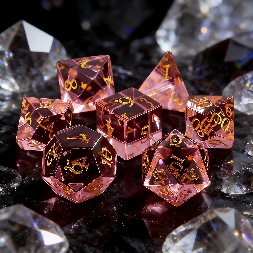 Pink K9 Glass Polyhedral Dice Set (7pcs)