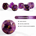 natural amethyst crystal polyhedral dice for Dungeons and Dragons — natural stone 7-piece set