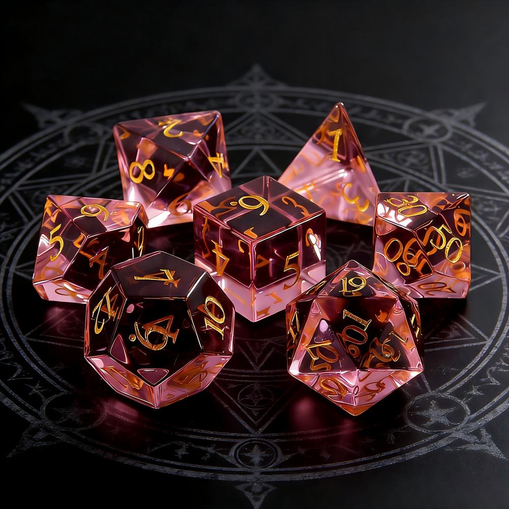 Pink K9 Glass Polyhedral Dice Set (7pcs)