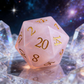 7-piece rose pink with soft milky inner glow crystal DND dice set for tabletop RPG