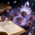7-piece natural amethyst DND dice set including D4 D6 D8 D10 D12 D20 — rich violet-purple crystal